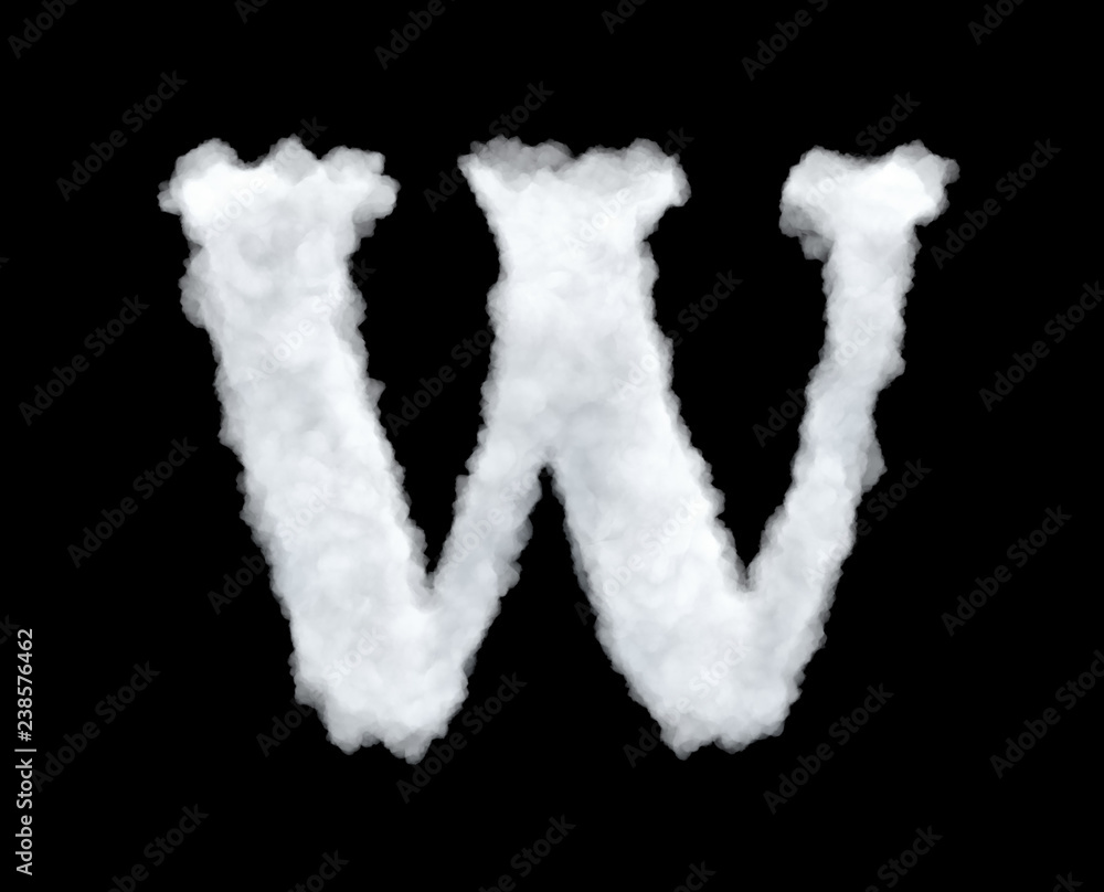 3d rendering of a letter-W-shaped cloud isolated on black background.