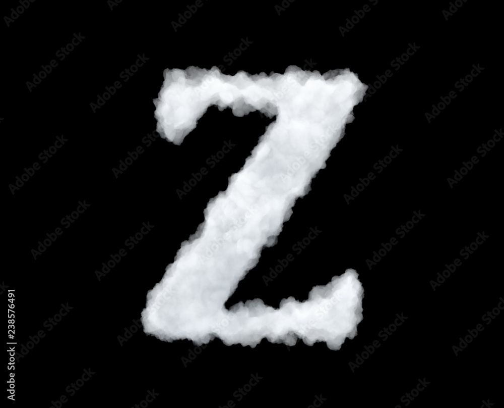 3d rendering of thick white cloud 'Z' letter on black background