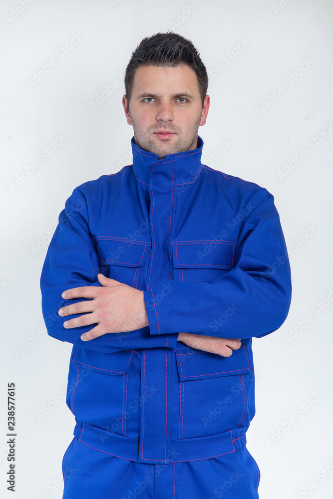 Engineer on white background wearing protective vest Engineer on white background wearing protective vest