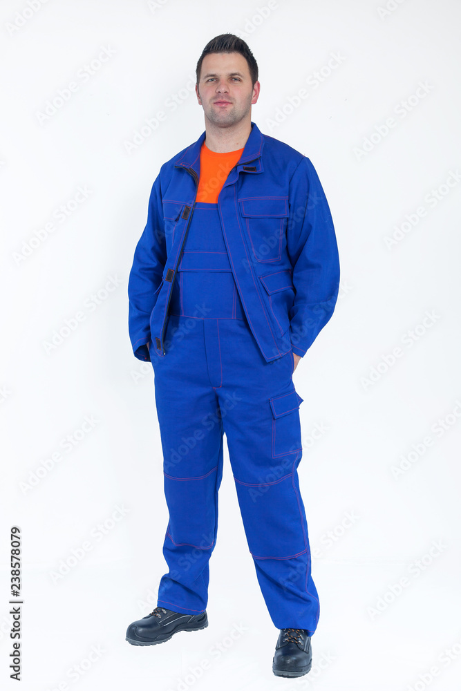 Engineer on white background wearing protective vest Engineer on white background wearing protective vest
