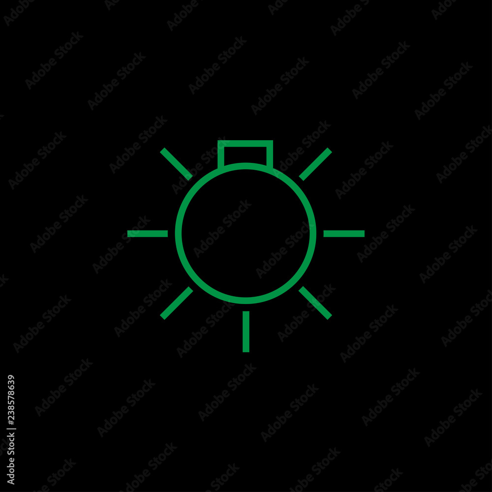 Indicator turn on outdoor lighting sign. Green icon on black background Indicator turn on outdoor lighting sign. Green icon on black background