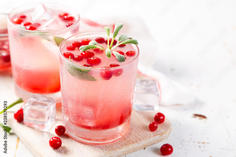 Cranberry and sage cocktail, drinking vinegar, copy space Cranberry and sage cocktail, drinking vinegar, copy space