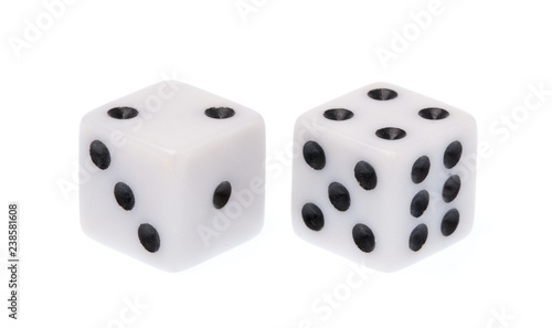 Foto White dice isolated on a white background