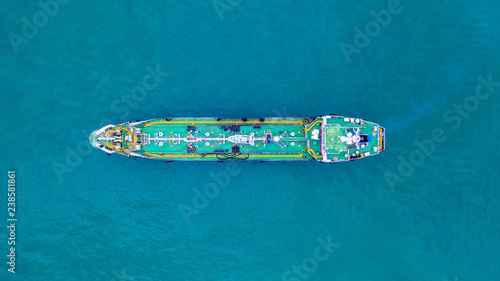 Aerial view tanker ship, Tanker ship carrying oil and gas in the sea support freight transportation import export business logistic.