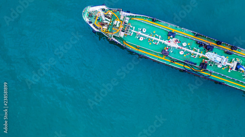 Aerial view tanker ship, Tanker ship carrying oil and gas in the sea support freight transportation import export business logistic. © Kalyakan