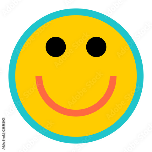 Happy smiling face emoticon icon in flat style. Yellow symbol on the white background created in 2D flat style. This design graphic element is saved as a vector illustration in the EPS file format