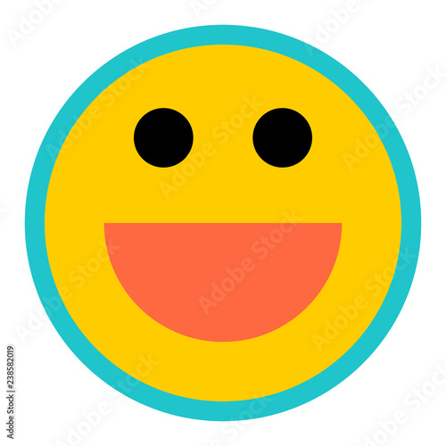 Happy smiling face emoticon icon in flat style. Yellow symbol on the white background created in 2D flat style. This design graphic element is saved as a vector illustration in the EPS file format