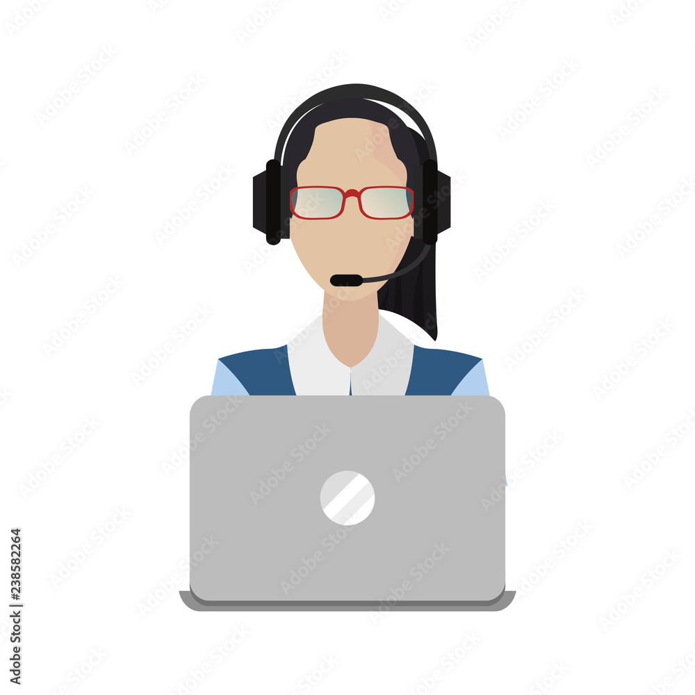 woman operator call center working laptop woman operator call center working laptop