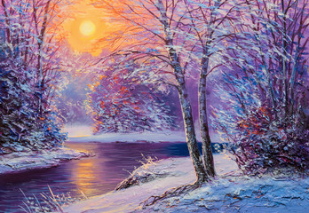 Crédence de cuisine Prune Christmas forest with river  © serge-b