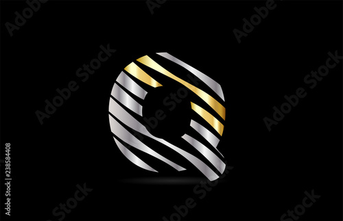 silver gold metal q alphabet letter logo icon design