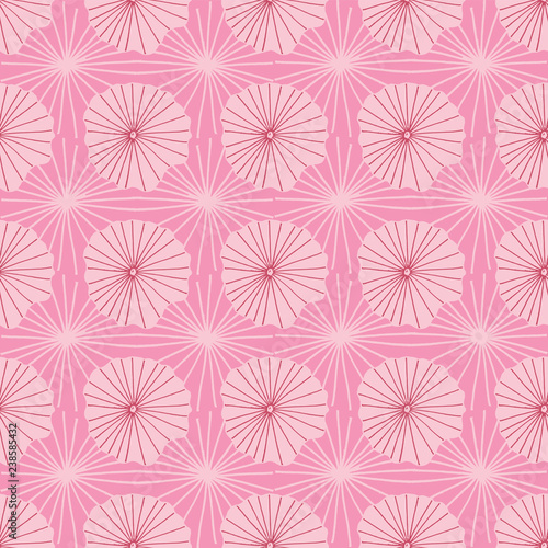 Fototapeta Pink vector seamless repeat pattern of abstract organic shapes representing lotus leaves or jellyfish in a batik tribal style