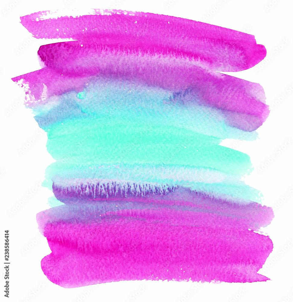 Watercolor abstract background, hand drawn watercolor violet and turquoise texture watercolor drawing.