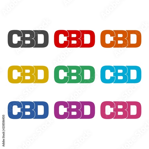 Cannabidiol (CBD) cannabis icon or logo, color set