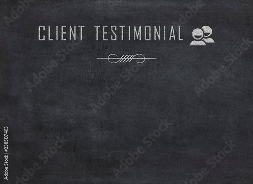Client testimonial written on black background
