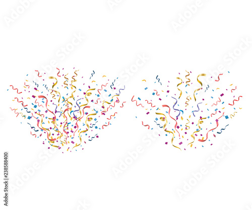 Colorful bright confetti isolated on transparent background. Festive vector illustration