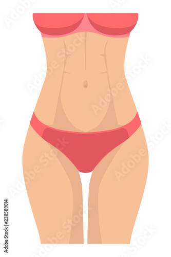 Sports female figure, thin female waist, flat belly. Sport concept, slimming concept, beautiful female body. Vector illustration