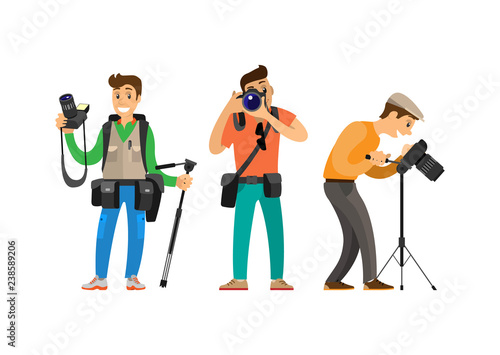 Photographer Freelance Men Taking Pictures, Vector