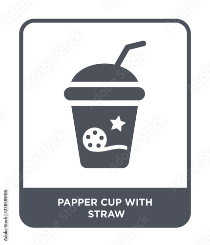 papper cup with straw icon vector