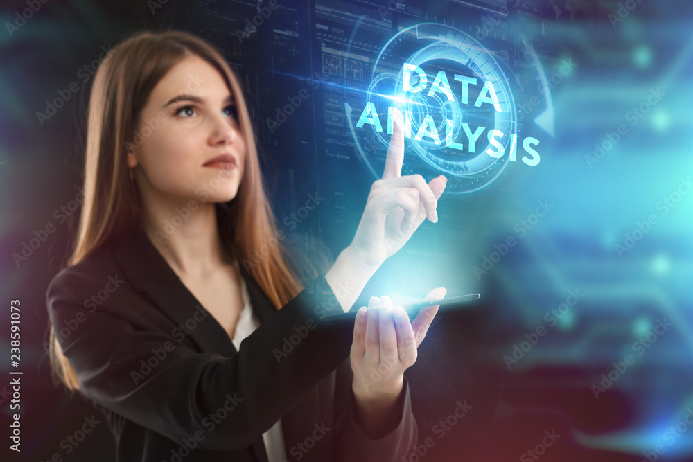 The concept of business, technology, the Internet and the network. A young entrepreneur working on a virtual screen of the future and sees the inscription: Data analysis The concept of business, technology, the Internet and the network. A young entrepreneur working on a virtual screen of the future and sees the inscription: Data analysis