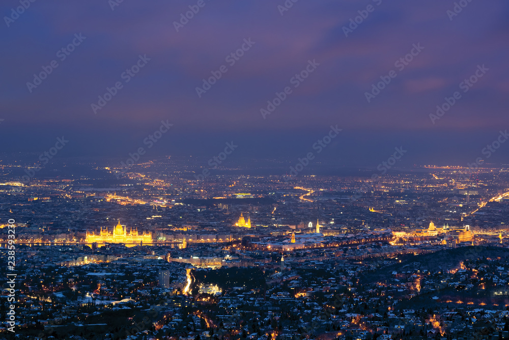 Distant view of Budapest city at night