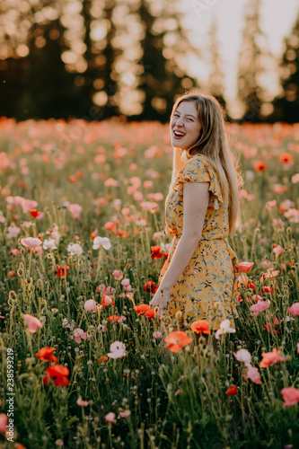 Beautiful Girl in Poppies
