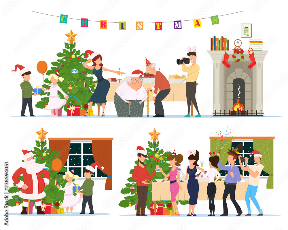 Fototapeta premium People celebrating Christmas together at home.