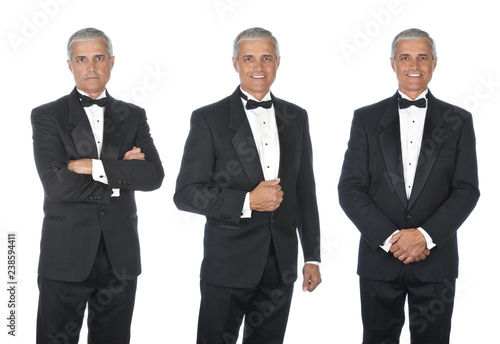 Canvas Print Three views of mature man wearing a tuxedo