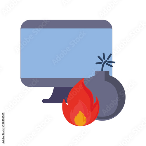 computer fire problem on white background