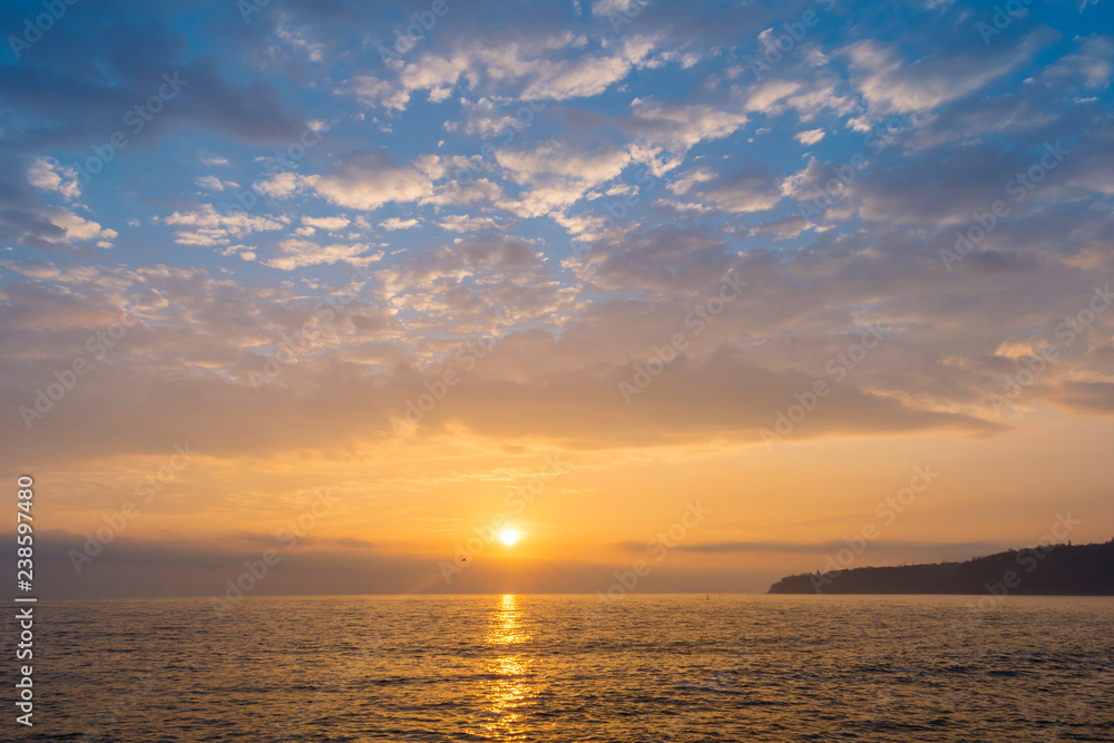 Unique sea sunrise from the port of Varna.
