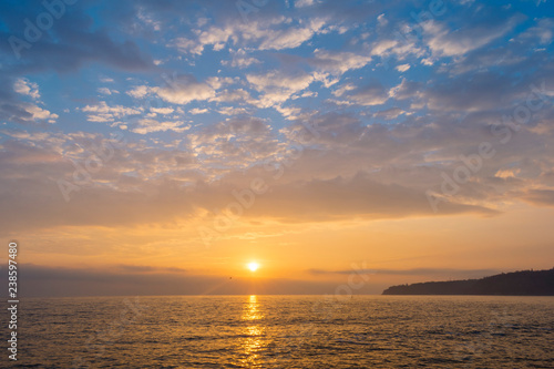 Unique sea sunrise from the port of Varna.