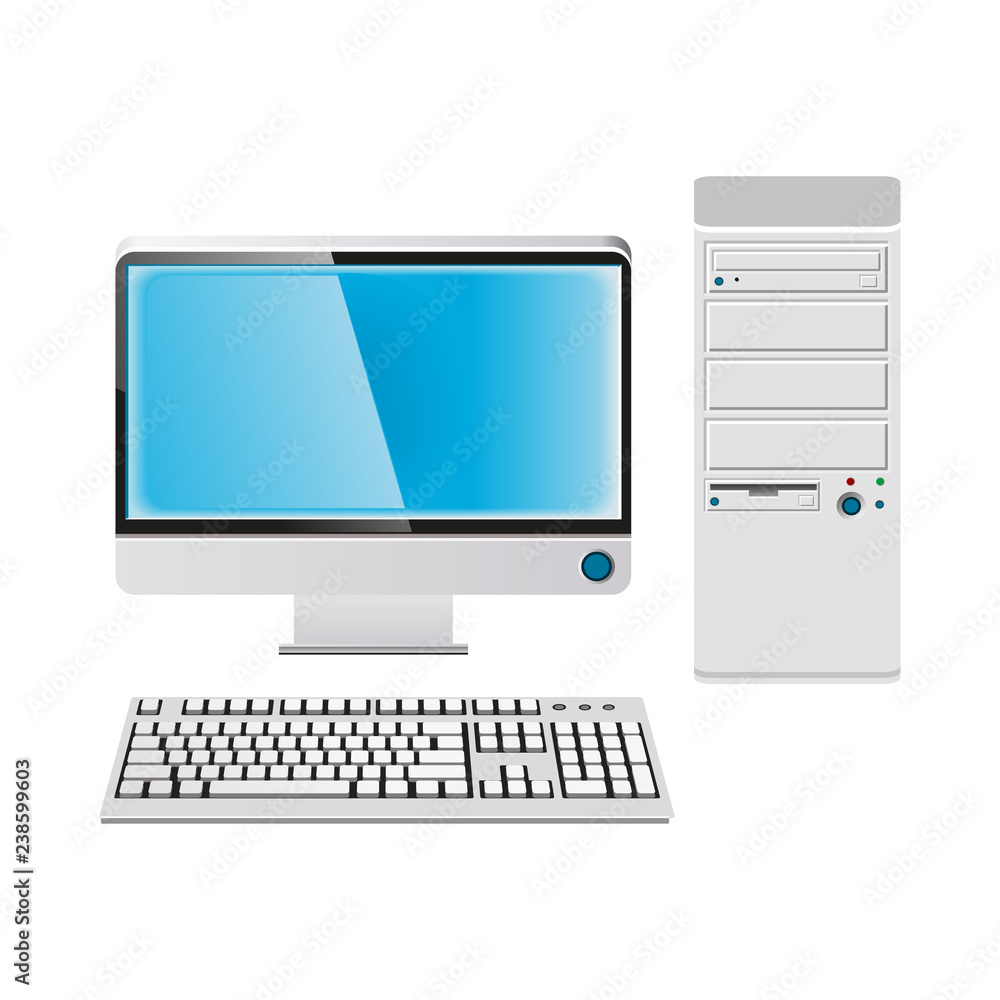 The screen, the system unit and the keyboard. A realistic computer. Vector illustration. EPS 10. The screen, the system unit and the keyboard. A realistic computer. Vector illustration. EPS 10.