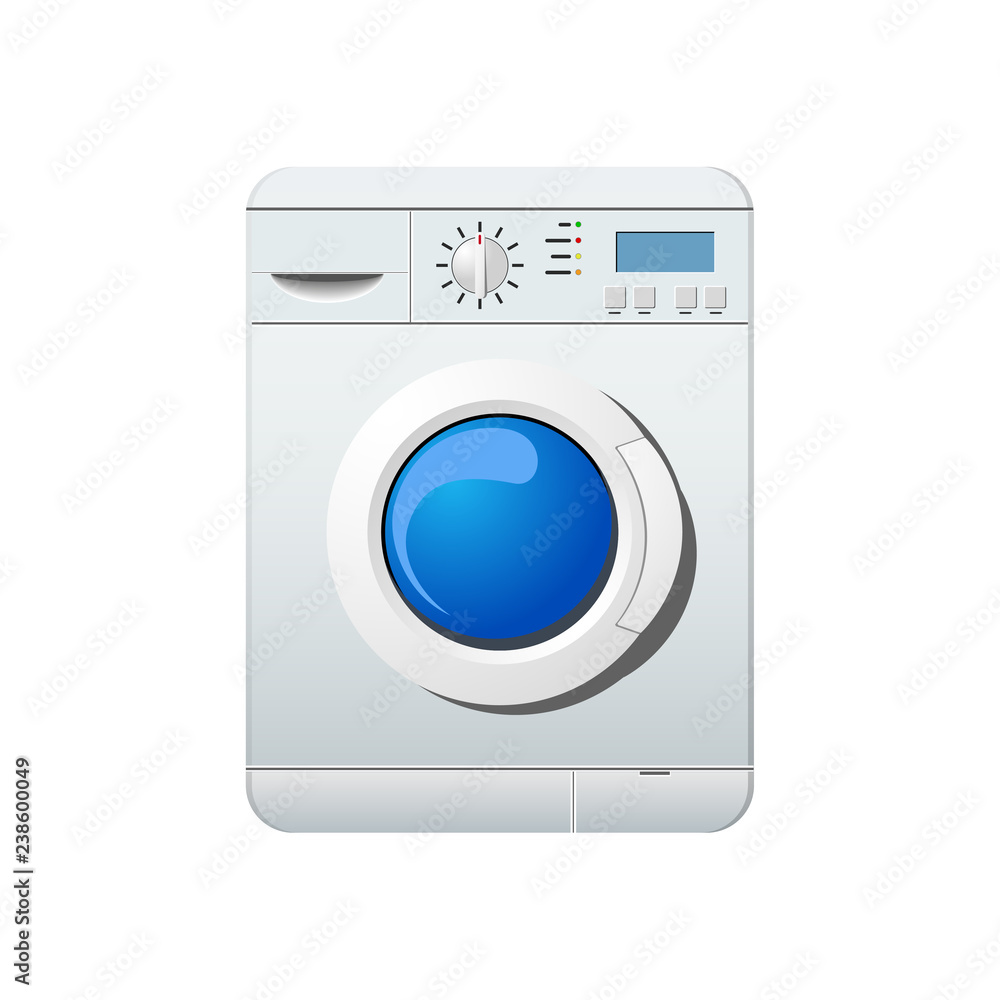 Washer. A realistic washing machine. Wash. White background. Vector illustration. EPS 10. Washer. A realistic washing machine. Wash. White background. Vector illustration. EPS 10.