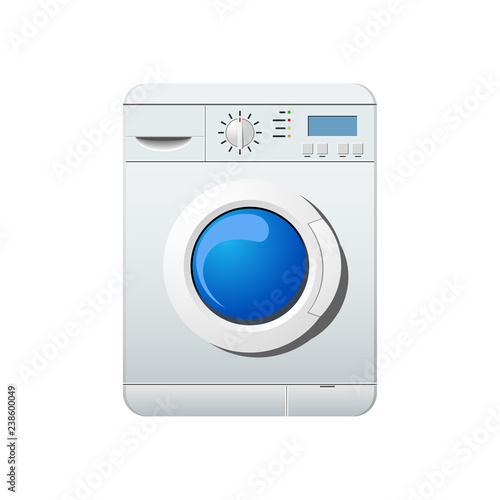 Washer. A realistic washing machine. Wash. White background. Vector illustration. EPS 10.