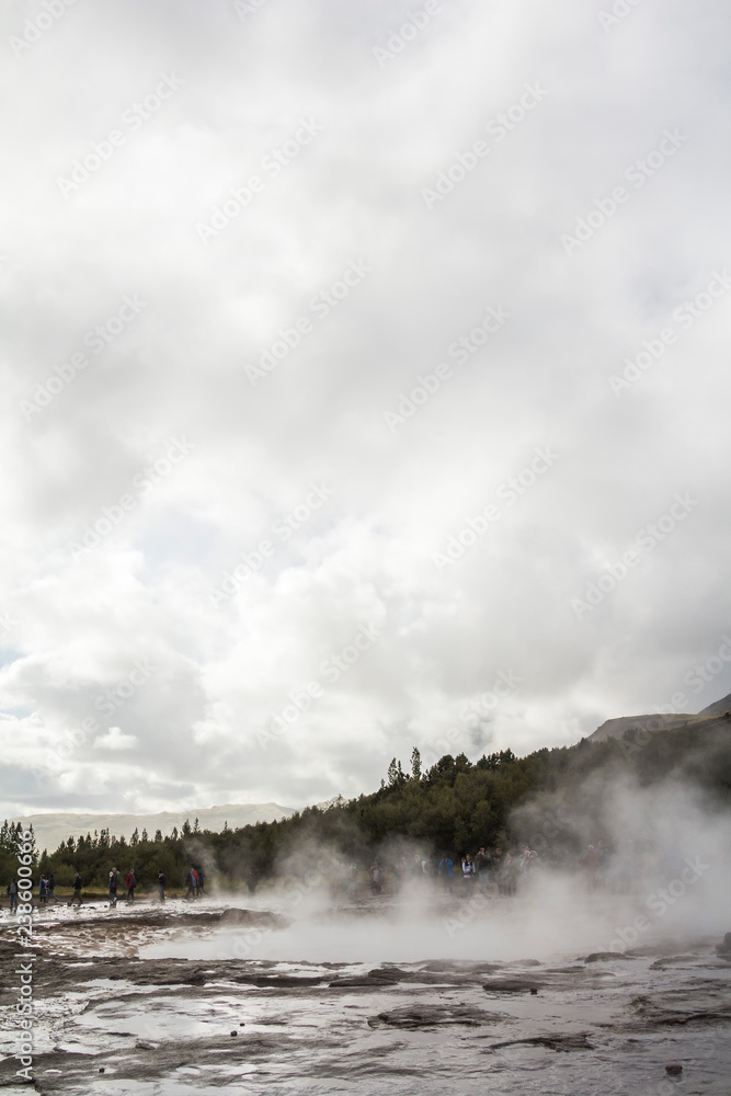 Steam on Geysir Strokkur before eruption in Iceland Steam on Geysir Strokkur before eruption in Iceland