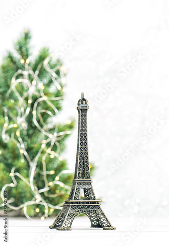 Fototapeta Naklejka Na Ścianę i Meble -  Eiffel Tower Christmas tree decoration white background Paris France