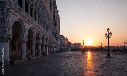 Doge s palace at sunrise in Venice Italy