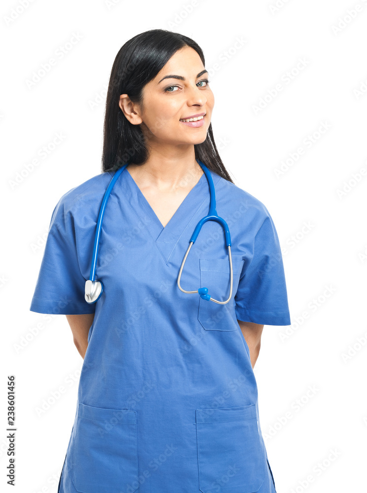 Smiling nurse portrait isolated on white Smiling nurse portrait isolated on white