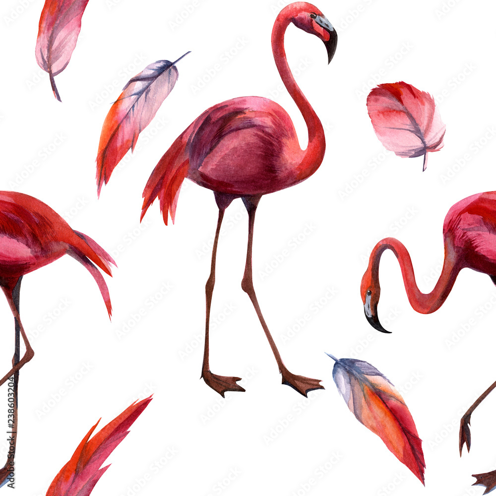Obraz premium Watercolor flamingo pattern. Hand Drawn bird. Print for textile, cloth, wallpaper, scrapbooking