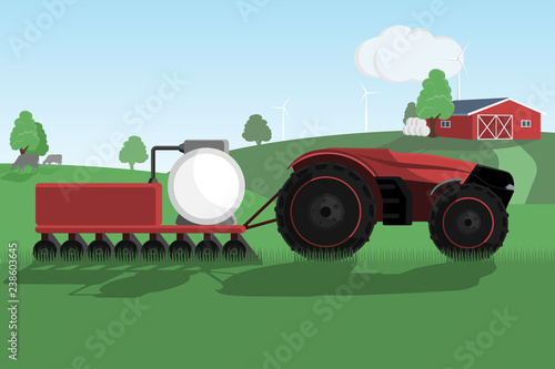 Autonomous tractor on a smart farm. Vector illustration EPS 10