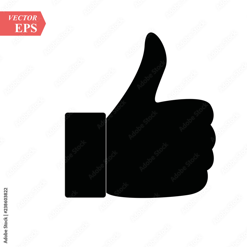 Hand Thumb Up icon flat. Illustration isolated on white background. Vector grey sign symbol Hand Thumb Up icon flat. Illustration isolated on white background. Vector grey sign symbol