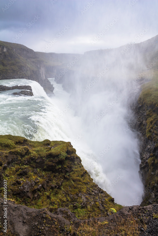 View on majestic gullfoss waterfall on Golden Circle Iceland