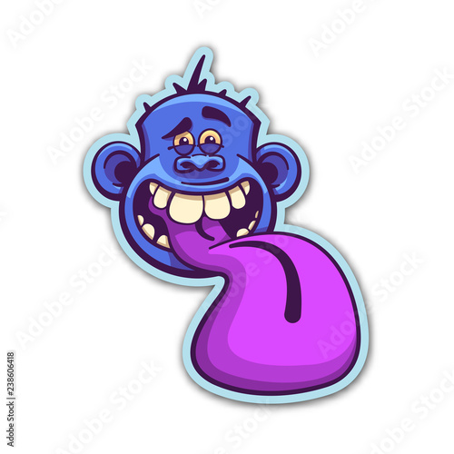 Insane monkey sticker. Isolated vector illustration.