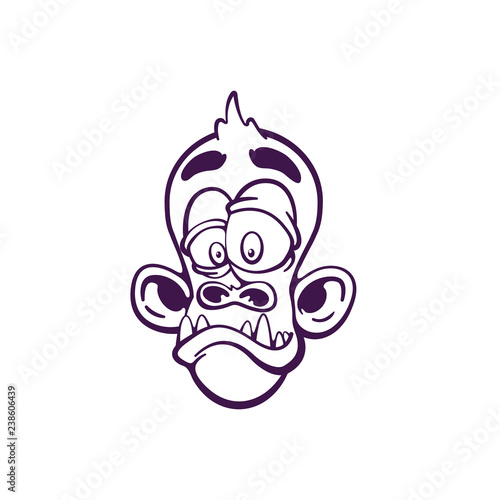 Brooding monkey sticker. Isolated vector illustration.
