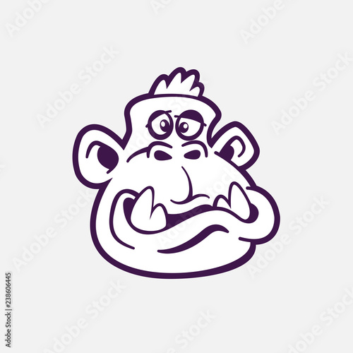 Brooding monkey sticker. Isolated vector illustration.