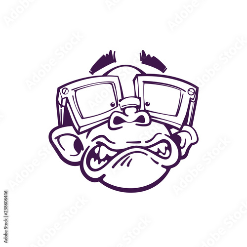 Scared monkey sticker. Isolated vector illustration.