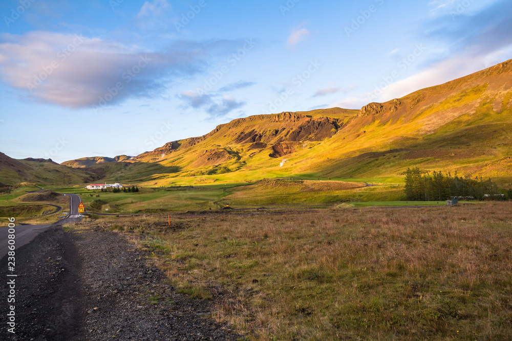 Beautiful Iceland landscape with golf course