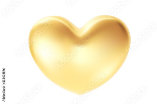 Golden heart isolated on white background. St valentine's symbol. 3d realistic Illustration with a gold valentine heart.
