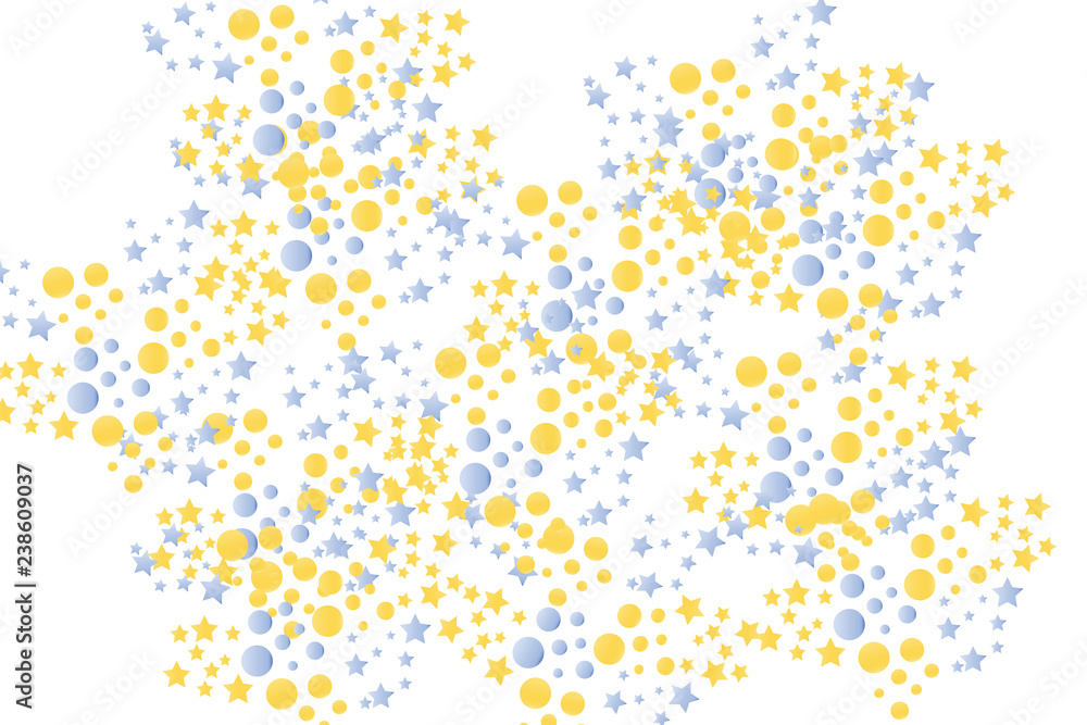 Festive background with confetti. Golden and light blue stars and circles. Abstract template for holiday parties, banners, posters, carnivals, children's parties, birthdays, greeting cards. Festive background with confetti. Golden and light blue stars and circles. Abstract template for holiday parties, banners, posters, carnivals, children's parties, birthdays, greeting cards.