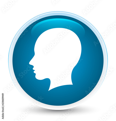 Head female face icon special prime blue round button