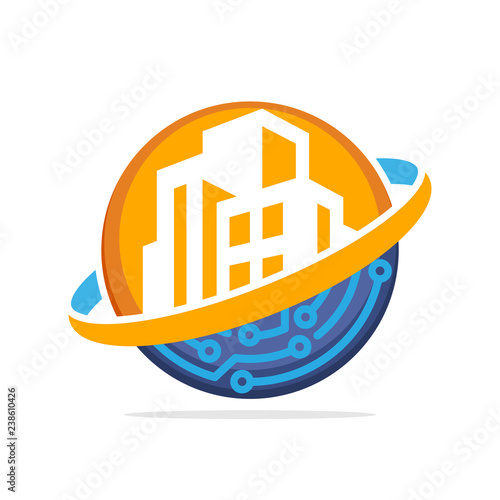Illustration icon with the concept of managing digital systems in the construction business